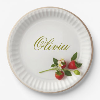 Custom Strawberry Sprig Flower Foliage Name Pappteller