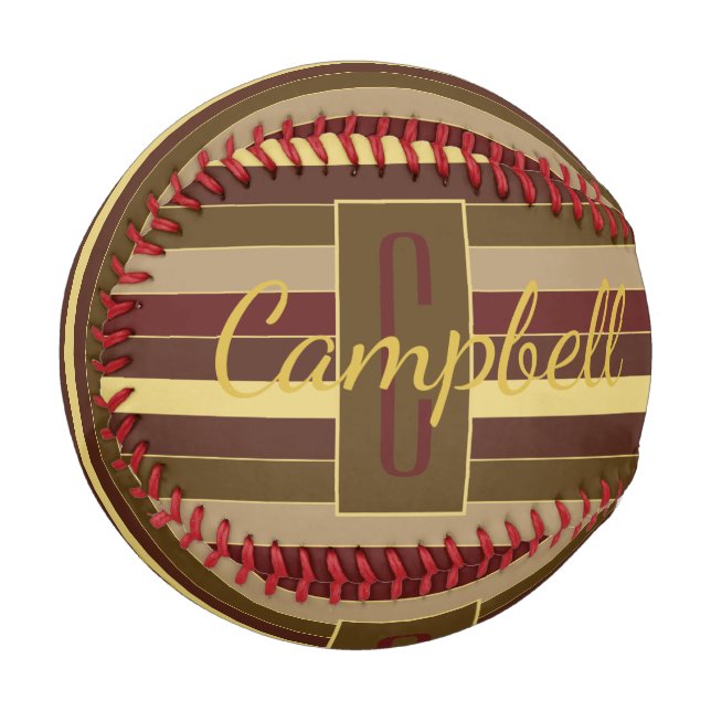 CUSTOM STRIPED MONOGRAM PATTERN BROWN GOLD RED BASEBALL (Vorderseite Links)
