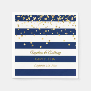 Custom Stripes Navy Blue Gold Hochzeit Jahrestag Serviette