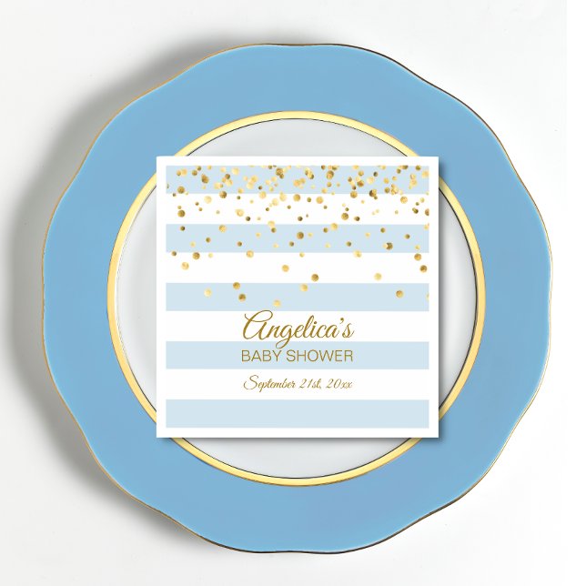 Custom Stripes Pastel Blue Gold BOY BABY Shower Serviette (Von Creator hochgeladen)
