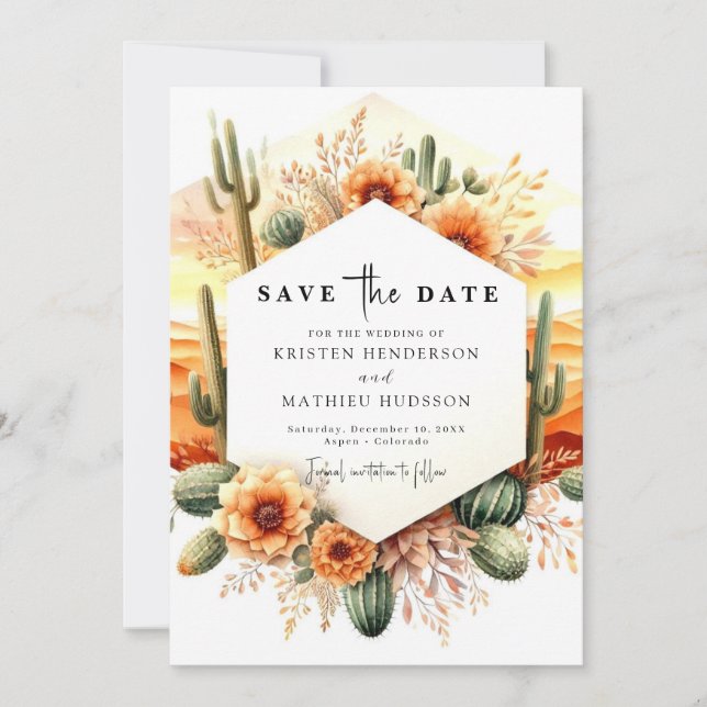 Custom Stylish Cactus Wedding Save The Date (Vorderseite)