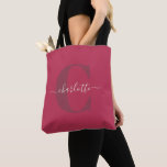 Custom Stylish Mit Monogramm Name Magenta Red<br><div class="desc">Custom Modern Mit Monogramm Name Magenta Red Tote Bag</div>