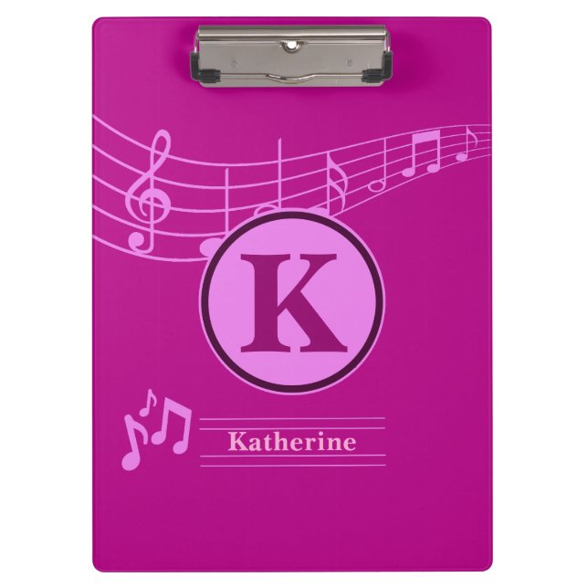 Custom Stylish Name Monogram Letter Music School Klemmbrett (Vorderseite)