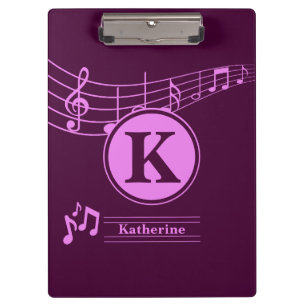 Custom Stylish Name Monogram Letter Music School Klemmbrett