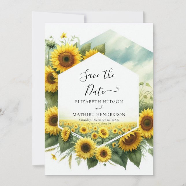 Custom Stylish Sunflower Wedding Save The Date (Vorderseite)