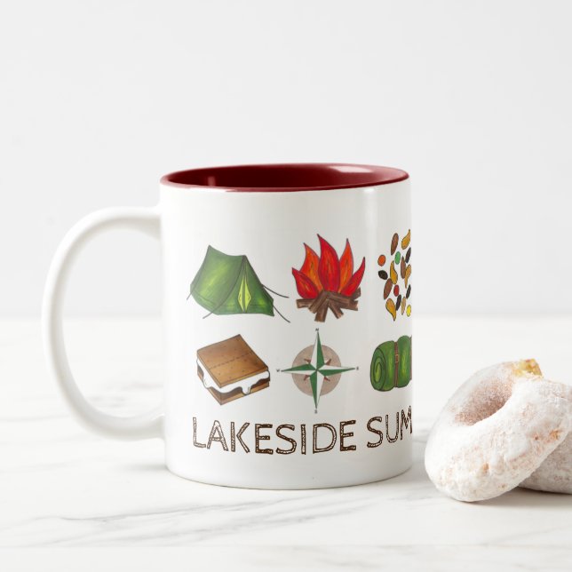 Custom Summer Camp Zelt Feuerweg Mix Kompass Zweifarbige Tasse (Mit Donut)