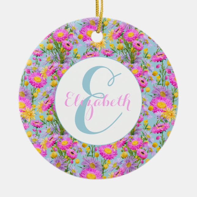 Custom Summer Hütte Garden Blue Keramik Ornament (Vorne)