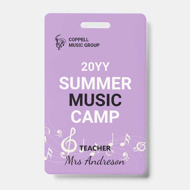 Custom Summer Music Camp Lehrer-ID-Abzeichen Ausweis (Vorderseite)