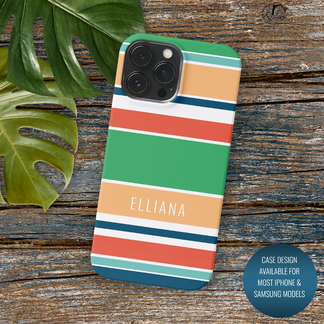 Custom Summer Orange Dark Blue Green Stripes iPhone Hülle (Von Creator hochgeladen)