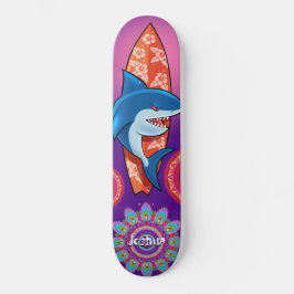 Custom Summer shark surf mandala Skateboard