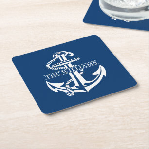 Custom Summerry White Nautical Anchor auf Navy Blu Rechteckiger Pappuntersetzer