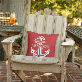 Custom Summerry White Nautical Anchor on Dark Red Kissen