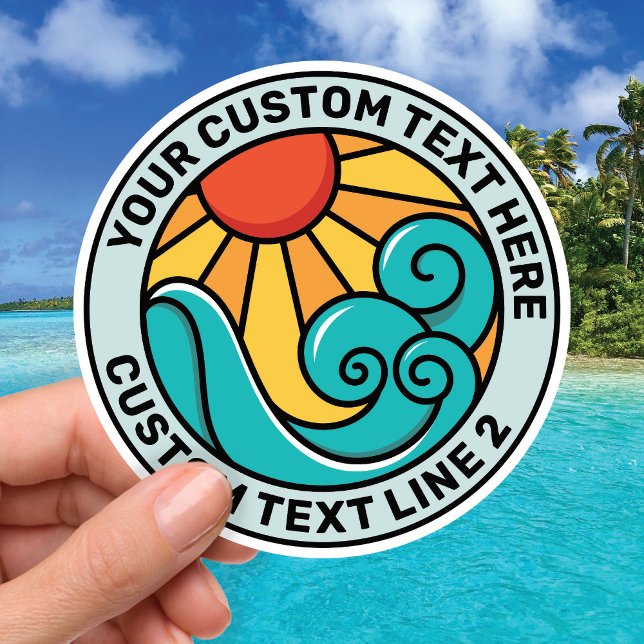 Custom Sun and Surf Sticker - ReiseSouvenir (Add Your Own Text)