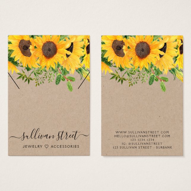 Custom Sunflower Kraft Necklace Display Card (Vorne & Hinten)