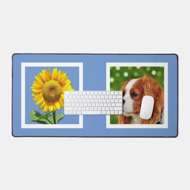 Custom Sunflower und Cavalier Spaniel Dog Foto Schreibtischunterlage (Tastatur & Maus)