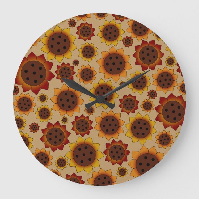 Custom Sunflower Wall Clock Große Wanduhr (Vorderseite)
