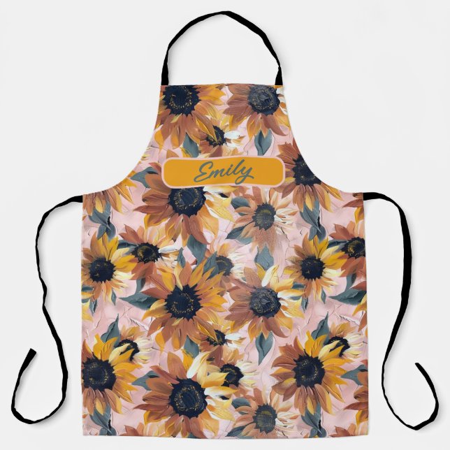 Custom Sunflower Watercolor - Artistic Floral Desi Schürze (Vorderseite)