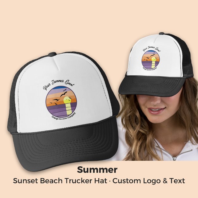 Custom Sunset Beach ・ Veranstaltung und Markenbeze Truckerkappe (Custom Sunset Beach · Event & Brand Text Trucker Hat)