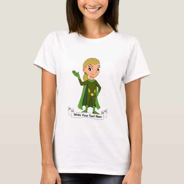 Custom Superheld Girl Cartoon T-Shirt (Vorderseite)