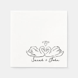 Custom Swan Heart Wedding Cocktail Napkin Serviette