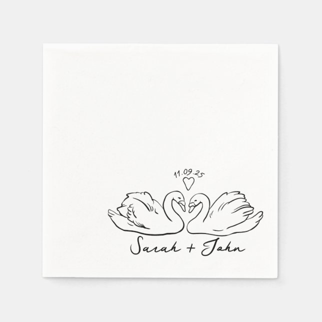 Custom Swan Heart Wedding Cocktail Napkin Serviette (Vorderseite)