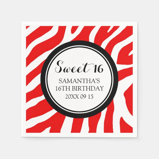 Custom Sweet 16 Geburtstag Napkin Red Zebra Serviette (Vorderseite)