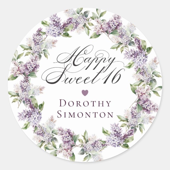 Custom Sweet 16 Lila Lilac Umschlag Aufkleber (Vorderseite)