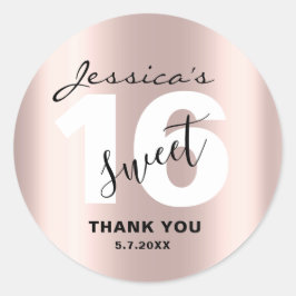 Custom Sweet 16 Sleek Rose Gold Danke Chic Runder Aufkleber
