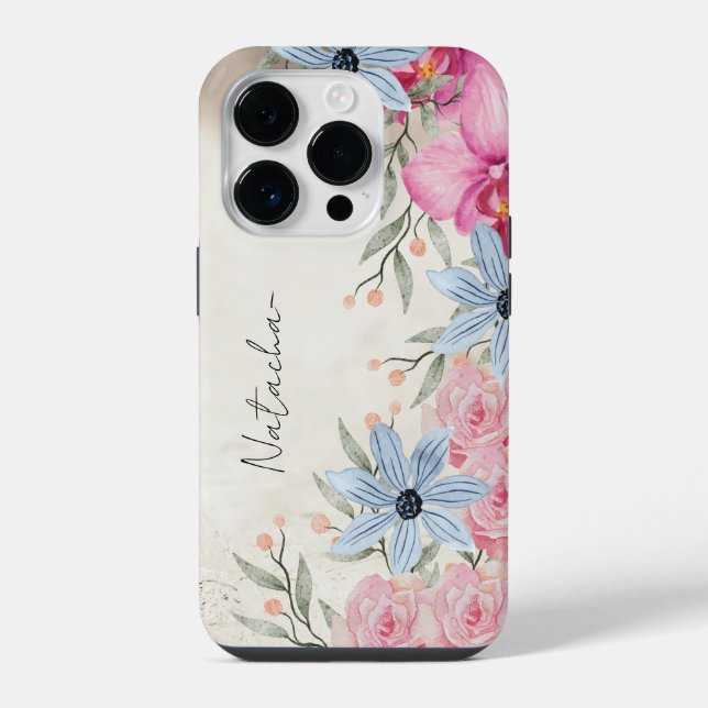 Custom Sweet Wassercolor Botanical Script iPhone Hülle (Rückseite)