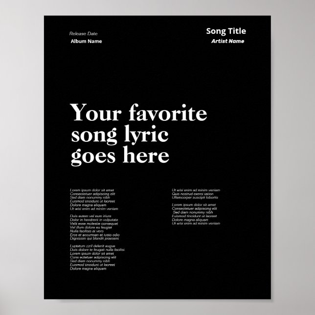 Custom Swiss Style Texte Poster Song Lyrik Art (Vorne)