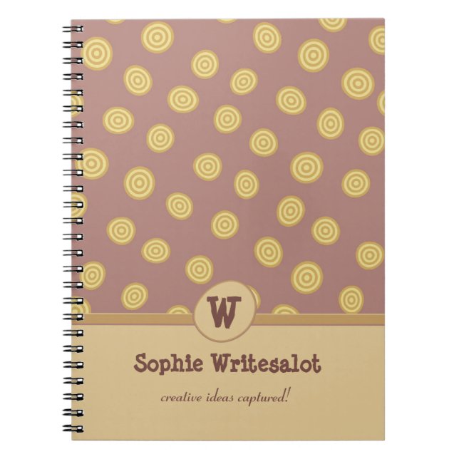 Custom Tan und Taupe Whimsical Monogram Notebook Notizblock (Vorderseite)