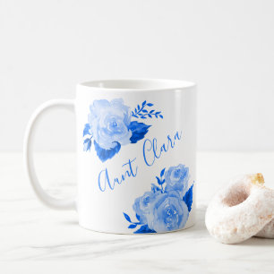 Custom Tante Watercolor Floral Blue Rose Kaffeetasse