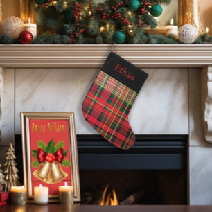 Custom Tartan Red & Green Christmas Großer Weihnachtsstrumpf