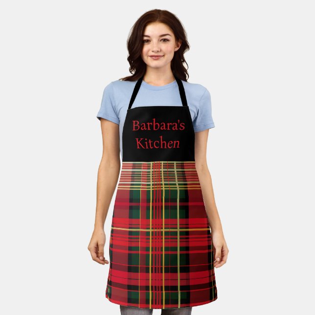 Custom Tartan Red & Green Christmas Schürze (Getragen)