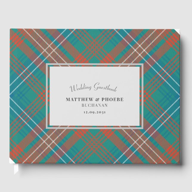 Custom Tartan Rustic Wilson Kariert Wedding Gästebuch (Vorderseite)