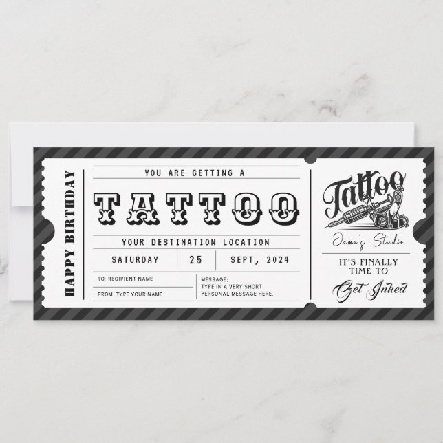 Custom Tattoo Geschenkkarte Ticket Gutschein Einladung (Vorderseite)
