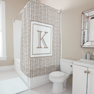 Custom Taupe Beige Braun Weiß Zigzag Kunst, Dicht Duschvorhang