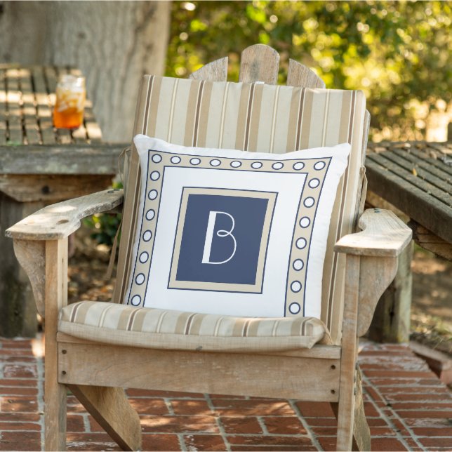 Custom Taupe Beige Dark Navy Blue Polka Dots Art Kissen (Stuhl )