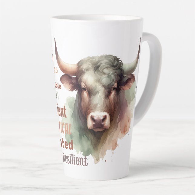 Custom Taurus the Bull Züge Zodiac Zeichen Geburts Milchtasse (Rechte Ecke)