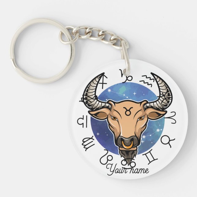 Custom Taurus & Virgo Zodiac Keychain Schlüsselanhänger (Vorderseite)