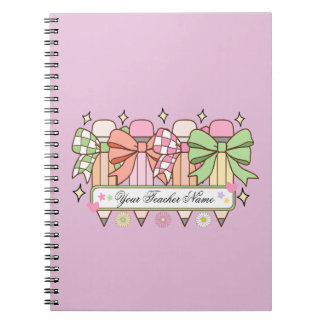 Custom Teacher Name Notebook | Cute Bow Teacher Notizblock