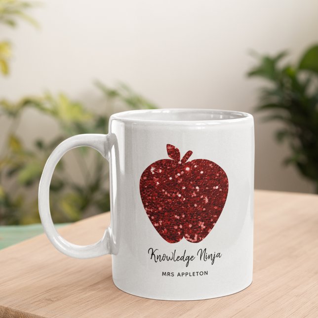 Custom Teacher Name Red Apple Fauxr Kaffeetasse (Von Creator hochgeladen)