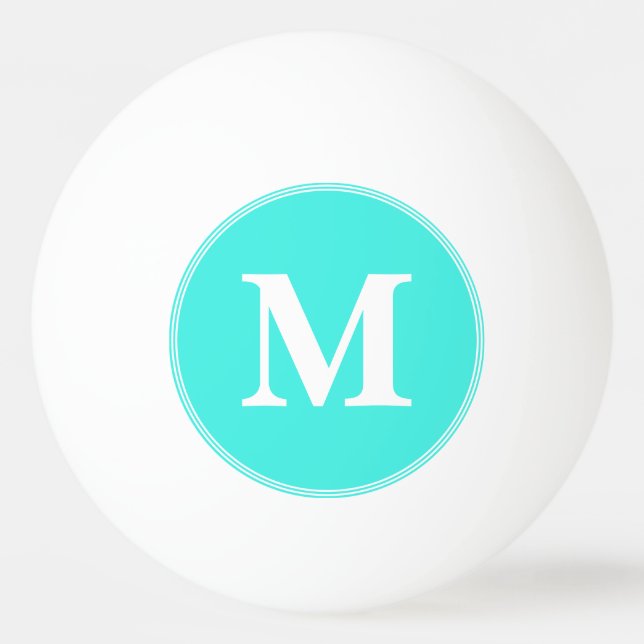 Custom Teal White Monogrammed Table Tennis Beer Tischtennisball (Vorderseite)