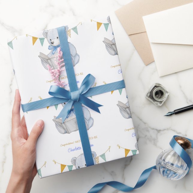 Custom Teddy Bar lesen ein Buch Glückwunsch Geschenkpapier (Schenken)