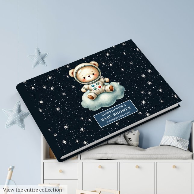 Custom Teddy Bear Astronaut Baby Shooter Gästebuch (Custom Teddy Bear Astronaut Baby Shower Guest Book)