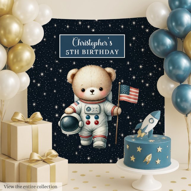 Custom Teddy Bear Astronaut Geburtstagsgrunst Wandteppich (Custom Teddy Bear Astronaut Birthday Backdrop)