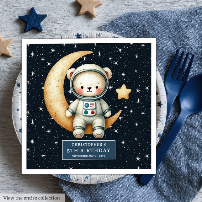 Custom Teddy Bear Astronaut Napkins Baby Dusche Serviette (Custom Teddy Bear Astronaut Napkins Baby Shower )