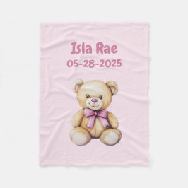 Custom Teddy Bear Baby Girl Name & DOB Fleecedecke
