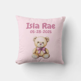 Custom Teddy Bear Baby Girl Name & DOB Kissen