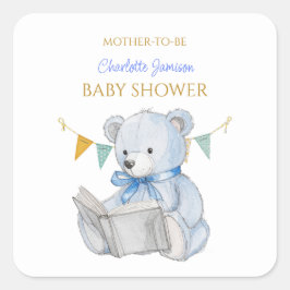 Custom Teddy Bear lesen ein Buch Baby Shooter Quadratischer Aufkleber
